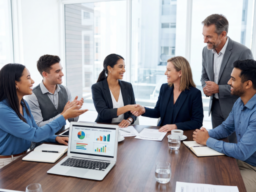 Twee collega's in gesprek aan een bureau tijdens een zakelijke onderhandeling
