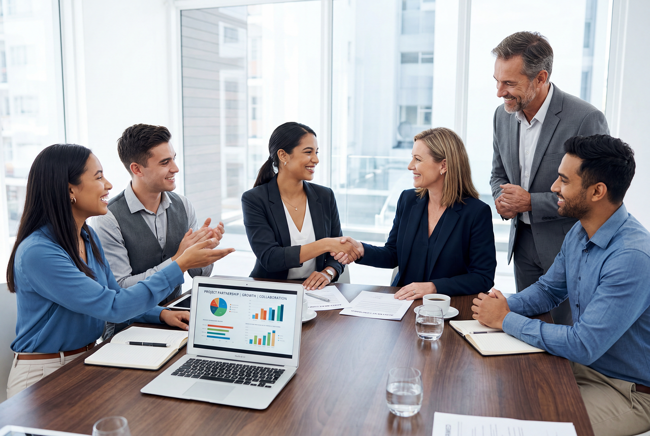 Twee collega's in gesprek aan een bureau tijdens een zakelijke onderhandeling