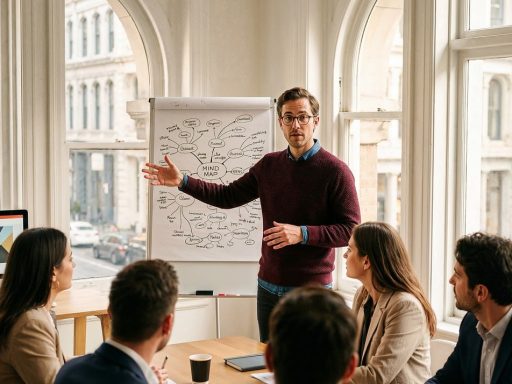 Deelnemers aan een zakelijke workshop in een moderne vergaderruimte